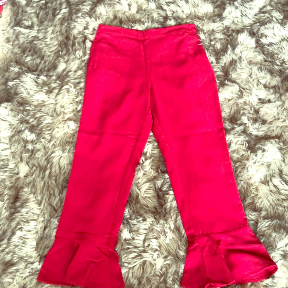 Red flower petal pants